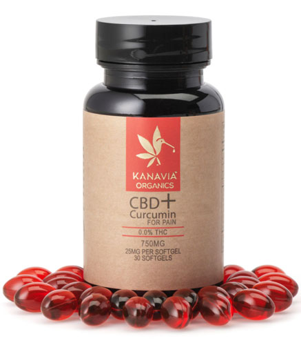 A bottle of Kanavia Organics’ CBD capsules to support the ECS system