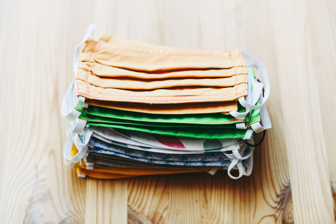 A pile of cloth masks as an example of how to keep healthy during COVID-19. 